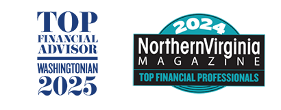 Top Financial Advisor Washtonian 2025 logo and 2024 Northern Virginia Magazine Top Financial Professionals logo