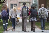 Students walking. West Financial Services. 